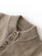 Lanly Cashmere Button Henley Knit - Premium Mongolia Cashmere Mock-Neck