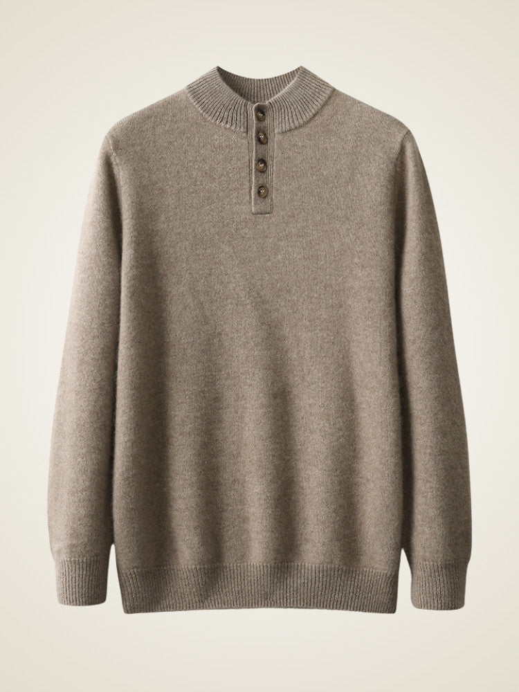 Lanly Cashmere Button Henley Knit - Premium Mongolia Cashmere Mock-Neck