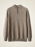 Lanly Cashmere Button Henley Knit - Premium Mongolia Cashmere Mock-Neck