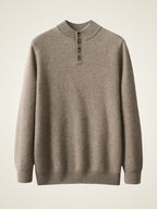 Lanly Cashmere Button Henley Knit - Premium Mongolia Cashmere Mock-Neck