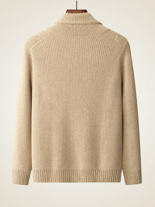 Lanly Cashmere Cable-Knit Shawl Cardigan - Thick Mongolia Cashmere Button Sweater