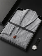 Lanly Cashmere Cable-Knit Shawl Cardigan - Thick Mongolia Cashmere Button Sweater