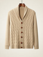 Lanly Cashmere Cable-Knit Shawl Cardigan - Thick Mongolia Cashmere Button Sweater