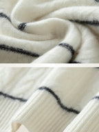 Lanly Cashmere Cable-Knit Striped Sweater - Mongolia Cashmere Crewneck
