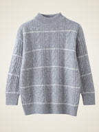 Lanly Cashmere Cable-Knit Striped Sweater - Mongolia Cashmere Crewneck