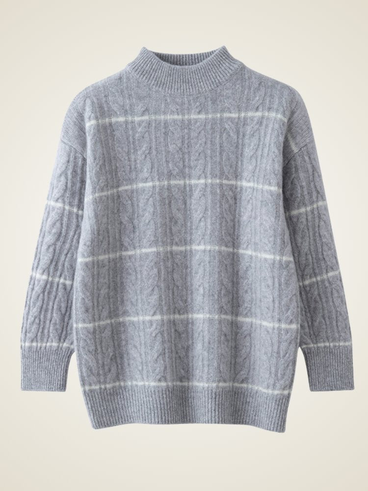 Lanly Cashmere Cable-Knit Striped Sweater - Mongolia Cashmere Crewneck
