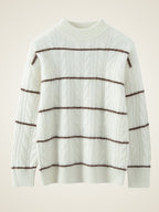 Lanly Cashmere Cable-Knit Striped Sweater - Mongolia Cashmere Crewneck