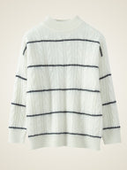 Lanly Cashmere Cable-Knit Striped Sweater - Mongolia Cashmere Crewneck