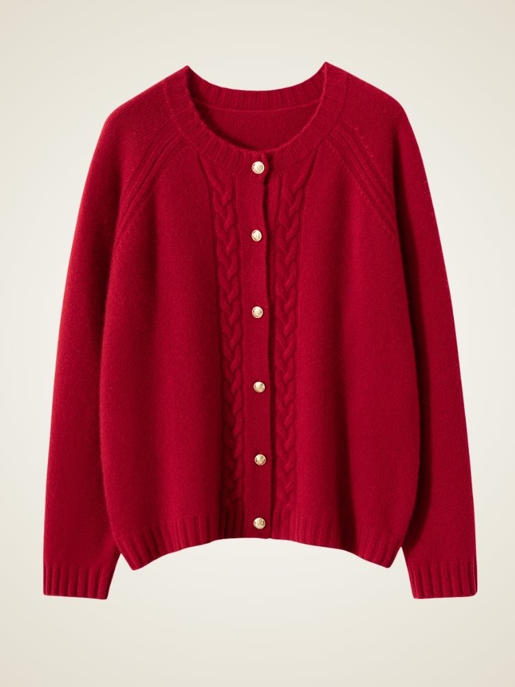 Lanly Cashmere Cable Knit Cardigan - Mongolia Crewneck Sweater