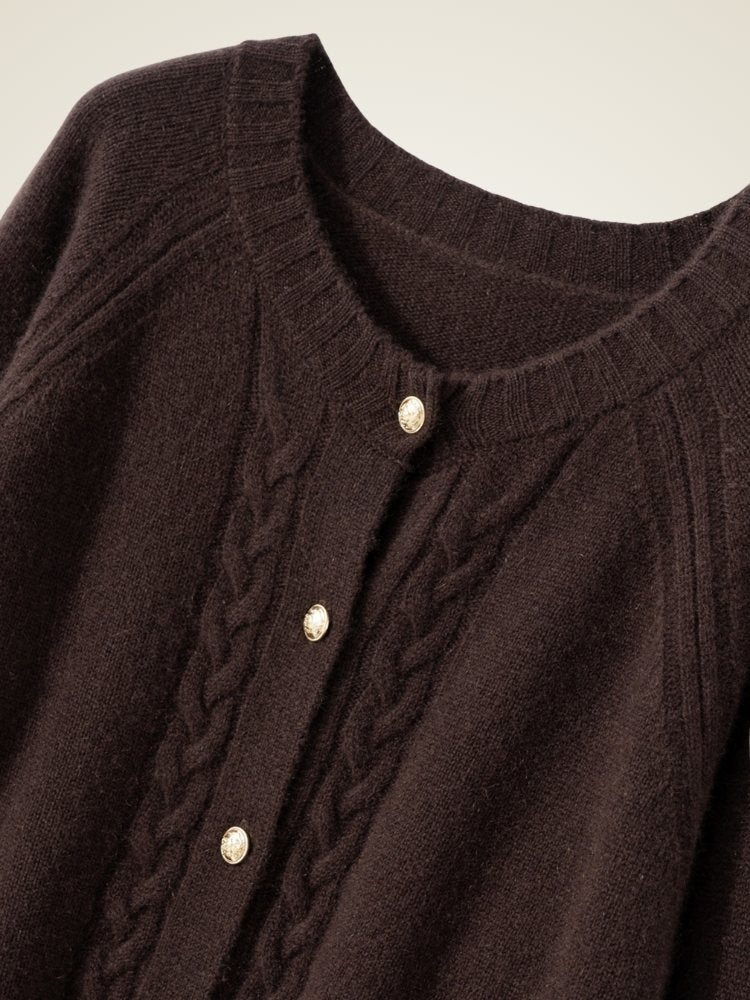 Lanly Cashmere Cable Knit Cardigan - Mongolia Crewneck Sweater