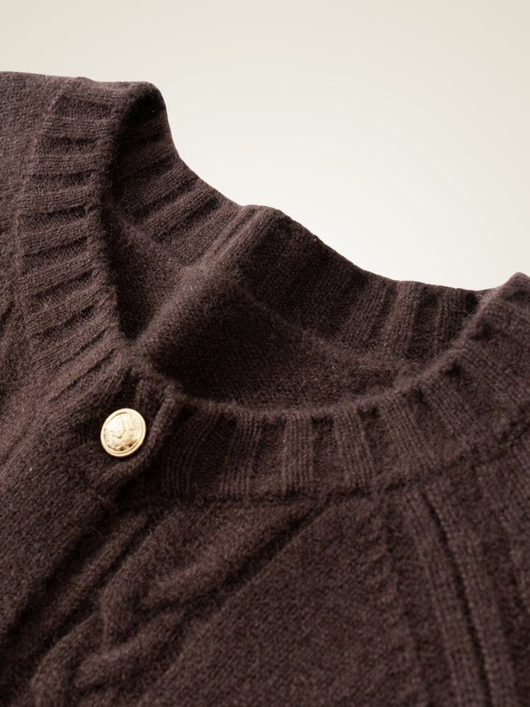 Lanly Cashmere Cable Knit Cardigan - Mongolia Crewneck Sweater