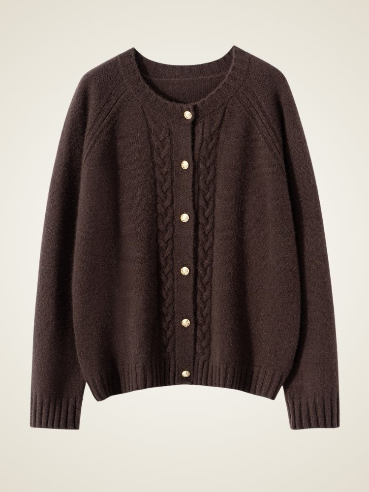 Lanly Cashmere Cable Knit Cardigan - Mongolia Crewneck Sweater