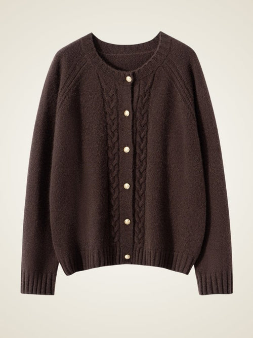 Lanly Cashmere Cable Knit Cardigan - Mongolia Crewneck Sweater