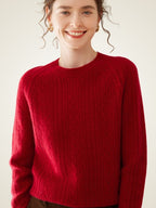 Lanly Cashmere Cable Knit Crewneck Sweater - Mongolia Cashmere Pullover