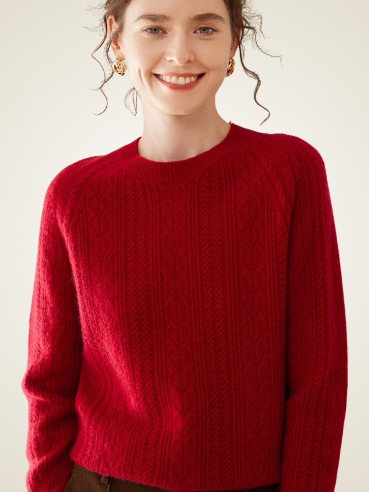 Lanly Cashmere Cable Knit Crewneck Sweater - Mongolia Cashmere Pullover