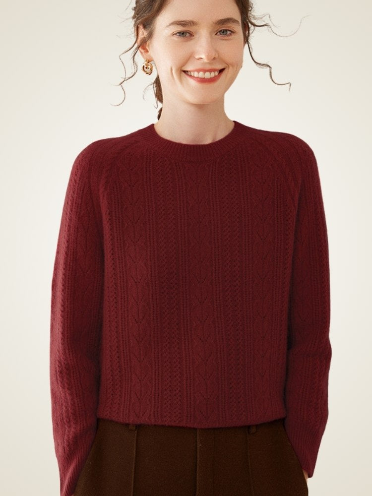 Lanly Cashmere Cable Knit Crewneck Sweater - Mongolia Cashmere Pullover