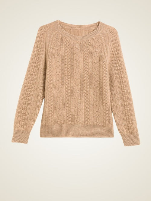Lanly Cashmere Cable Knit Crewneck Sweater - Mongolia Cashmere Pullover
