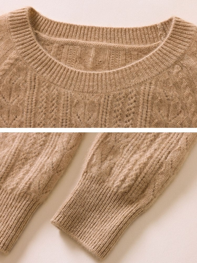 Lanly Cashmere Cable Knit Crewneck Sweater - Mongolia Cashmere Pullover