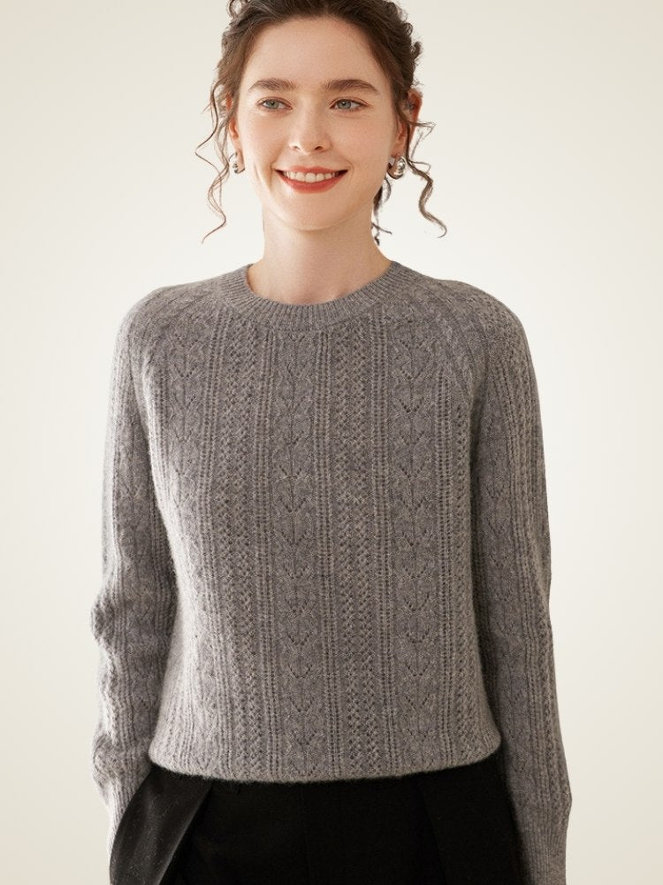 Lanly Cashmere Cable Knit Crewneck Sweater - Mongolia Cashmere Pullover
