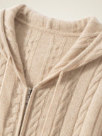 Lanly Cashmere Cable Knit Hoodie - Mongolia Zip-Up Cardigan