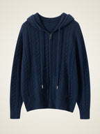 Lanly Cashmere Cable Knit Hoodie - Mongolia Zip-Up Cardigan