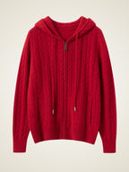 Lanly Cashmere Cable Knit Hoodie - Mongolia Zip-Up Cardigan