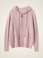 Lanly Cashmere Cable Knit Hoodie - Mongolia Zip-Up Cardigan