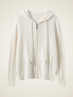 Lanly Cashmere Cable Knit Hoodie - Mongolia Zip-Up Cardigan
