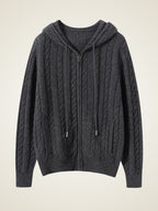 Lanly Cashmere Cable Knit Hoodie - Mongolia Zip-Up Cardigan