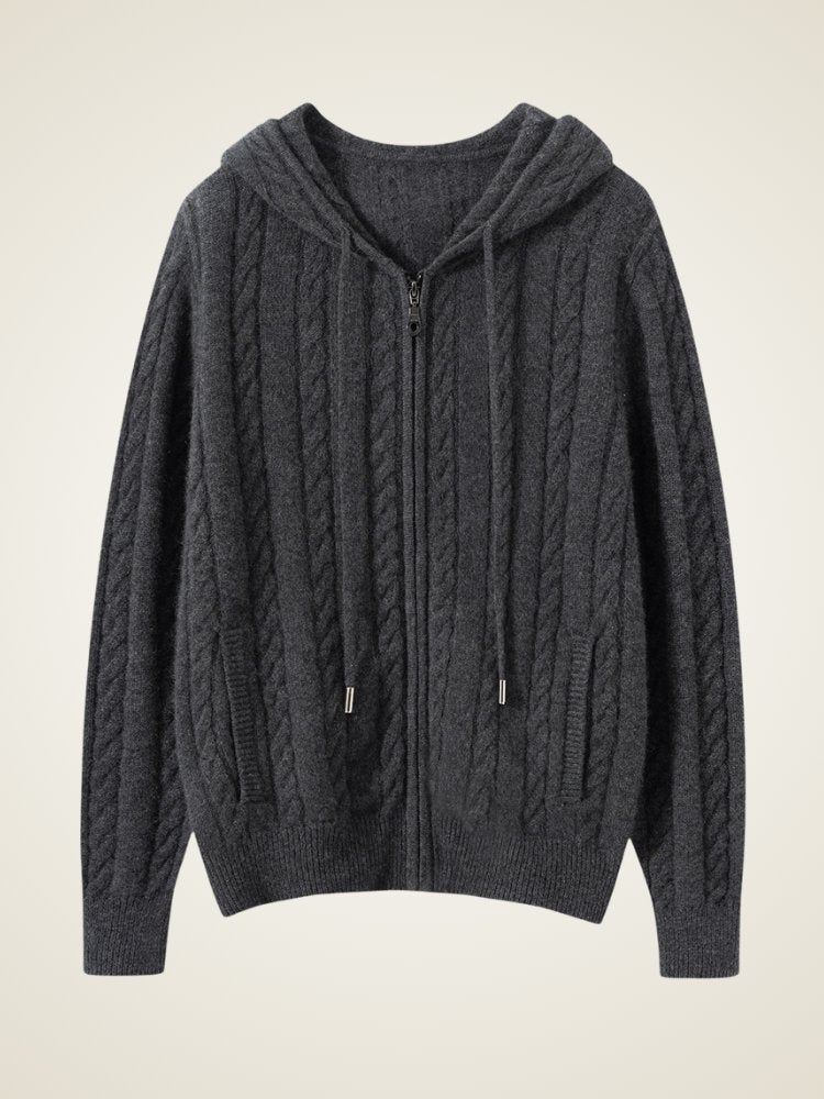 Lanly Cashmere Cable Knit Hoodie - Mongolia Zip-Up Cardigan
