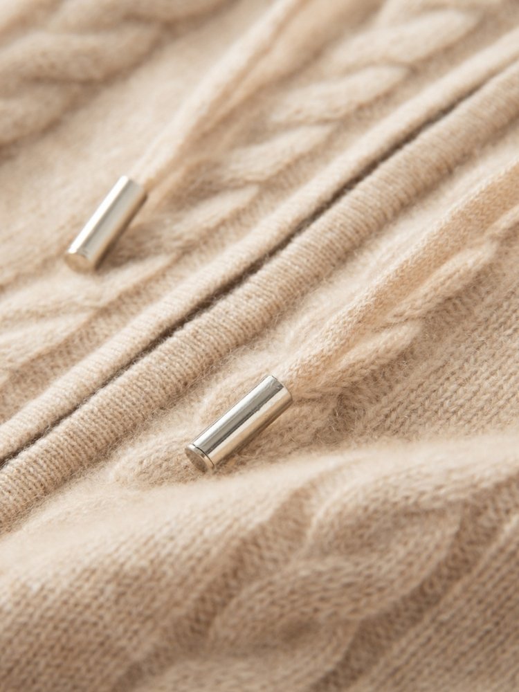 Lanly Cashmere Cable Knit Hoodie - Mongolia Zip-Up Cardigan