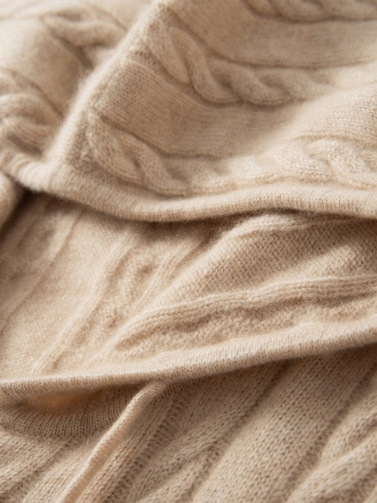 Lanly Cashmere Cable Knit Hoodie - Mongolia Zip-Up Cardigan