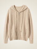 Lanly Cashmere Cable Knit Hoodie - Mongolia Zip-Up Cardigan