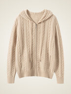 Lanly Cashmere Cable Knit Hoodie - Mongolia Zip-Up Cardigan