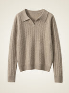 Lanly Cashmere Cable Knit Polo Sweater - Mongolia Cashmere V-Neck Pullover