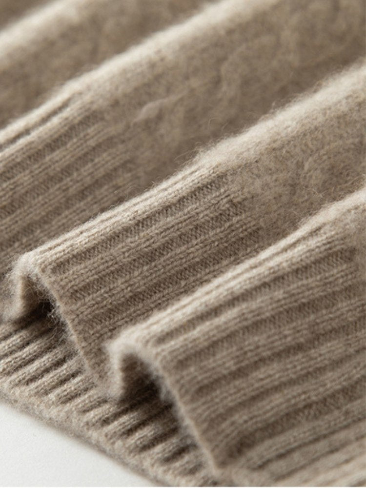 Lanly Cashmere Cable Knit Polo Sweater - Mongolia Cashmere V-Neck Pullover