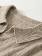 Lanly Cashmere Cable Knit Polo Sweater - Mongolia Cashmere V-Neck Pullover