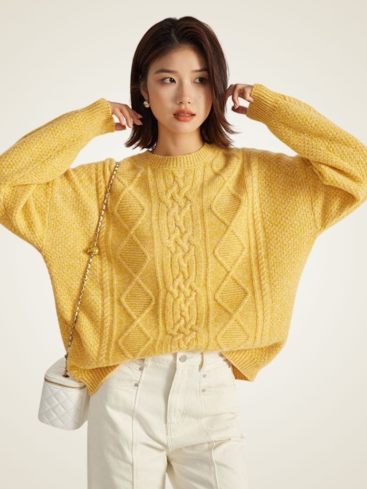 Lanly Cashmere Cable Knit Sweater - Mongolia Cashmere Crewneck Pullover