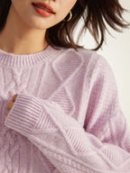 Lanly Cashmere Cable Knit Sweater - Mongolia Cashmere Crewneck Pullover