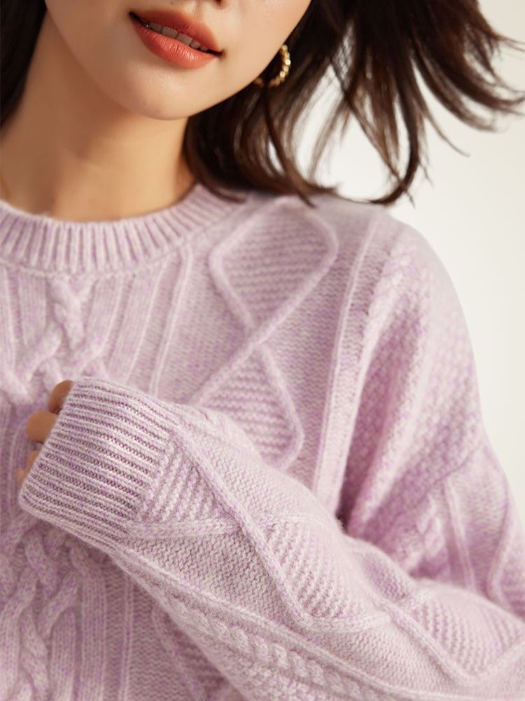 Lanly Cashmere Cable Knit Sweater - Mongolia Cashmere Crewneck Pullover
