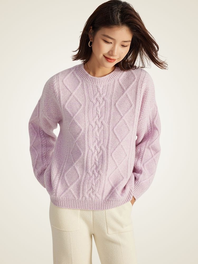 Lanly Cashmere Cable Knit Sweater - Mongolia Cashmere Crewneck Pullover