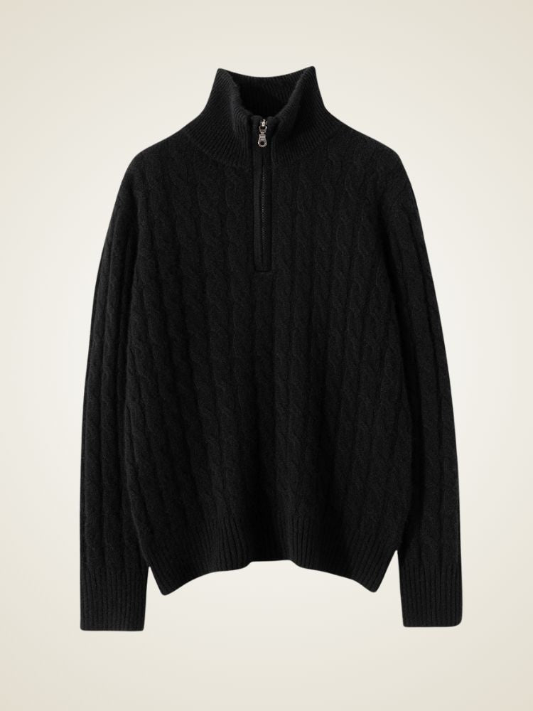 Lanly Cashmere Cable Sweater - Mongolia Quarter-Zip Pullover