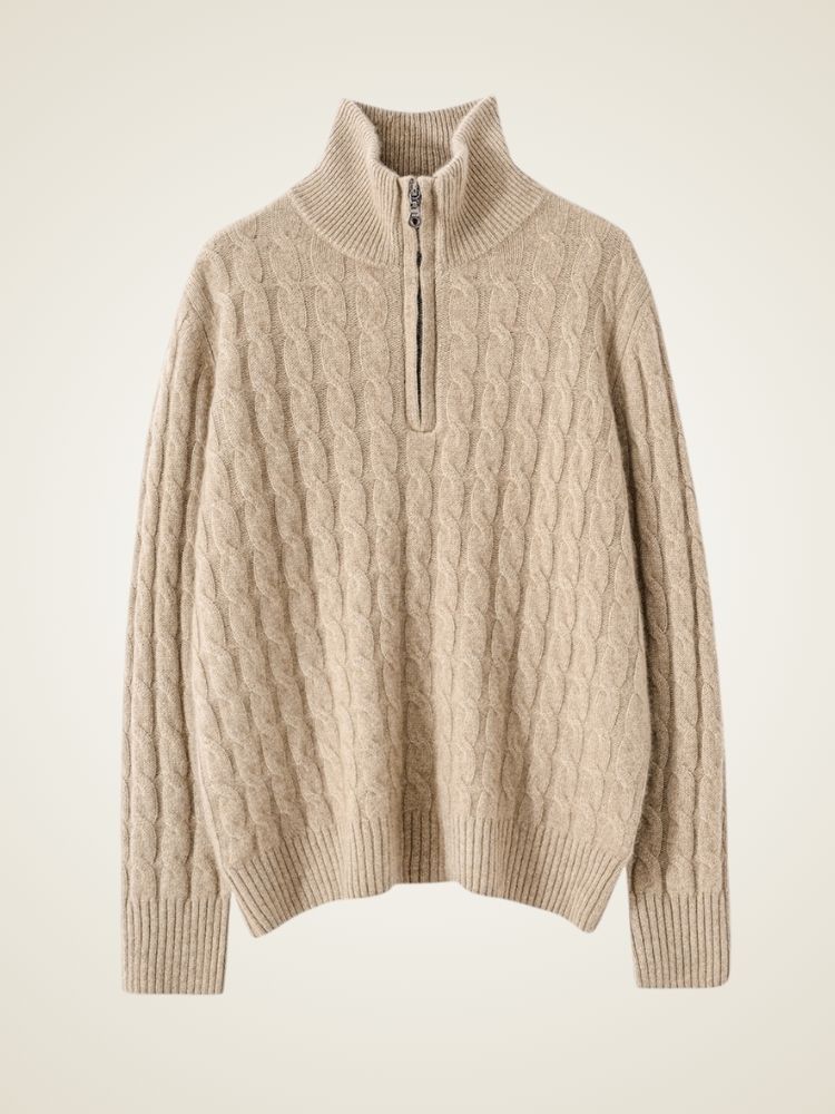 Lanly Cashmere Cable Sweater - Mongolia Quarter-Zip Pullover