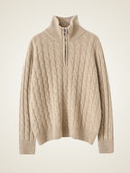 Lanly Cashmere Cable Sweater - Mongolia Quarter-Zip Pullover