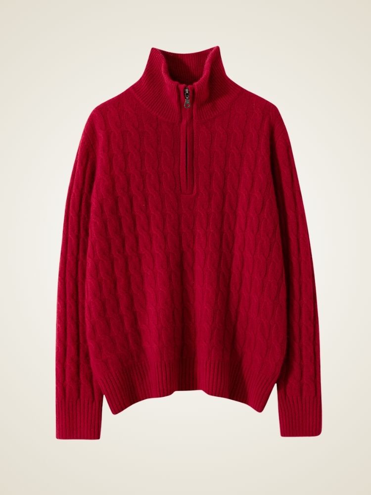 Lanly Cashmere Cable Sweater - Mongolia Quarter-Zip Pullover