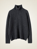 Lanly Cashmere Cable Sweater - Mongolia Quarter-Zip Pullover