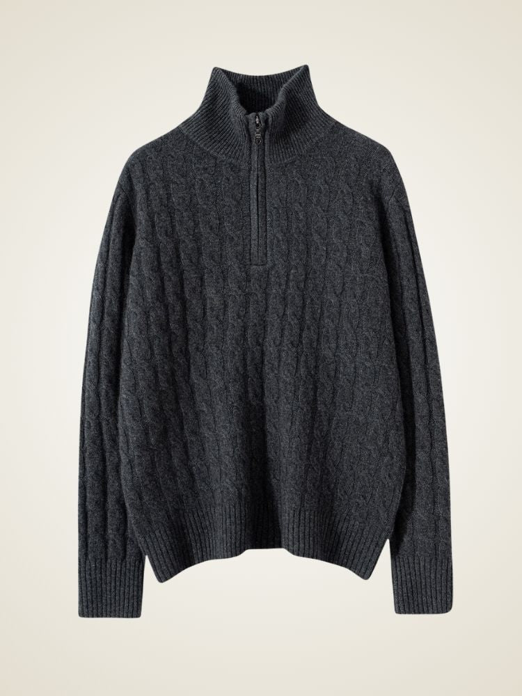 Lanly Cashmere Cable Sweater - Mongolia Quarter-Zip Pullover