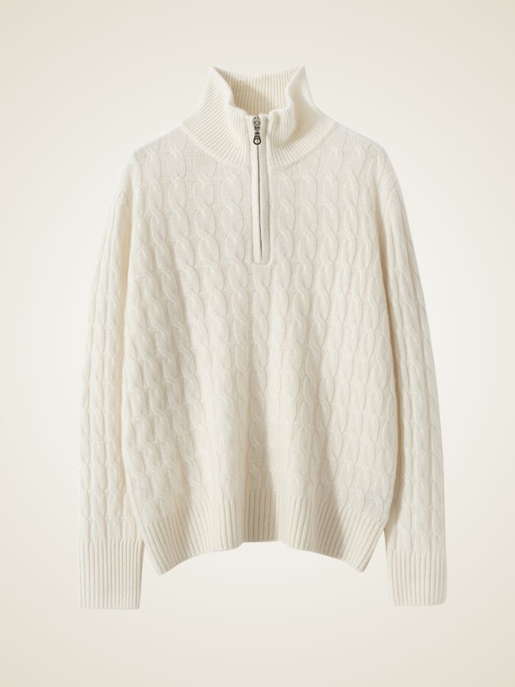 Lanly Cashmere Cable Sweater - Mongolia Quarter-Zip Pullover