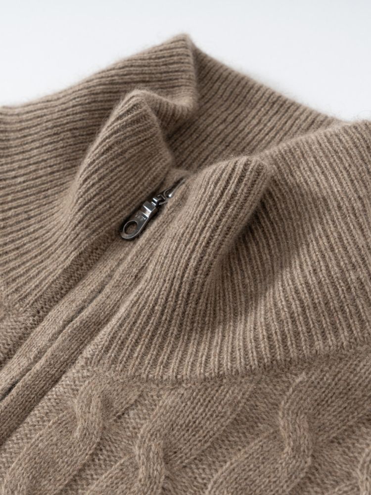 Lanly Cashmere Cable Sweater - Mongolia Quarter-Zip Pullover
