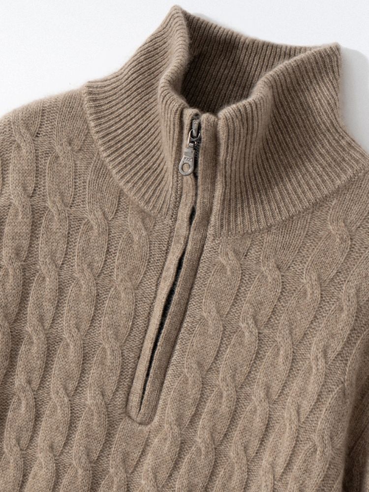 Lanly Cashmere Cable Sweater - Mongolia Quarter-Zip Pullover